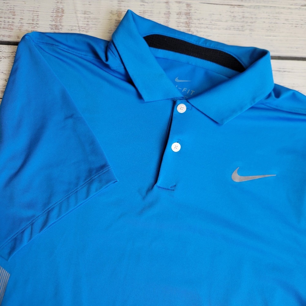 Nike Dri Fit Golf Polo Mens Size Small‎ Short Sleeve Blue Silver Poly Spandex